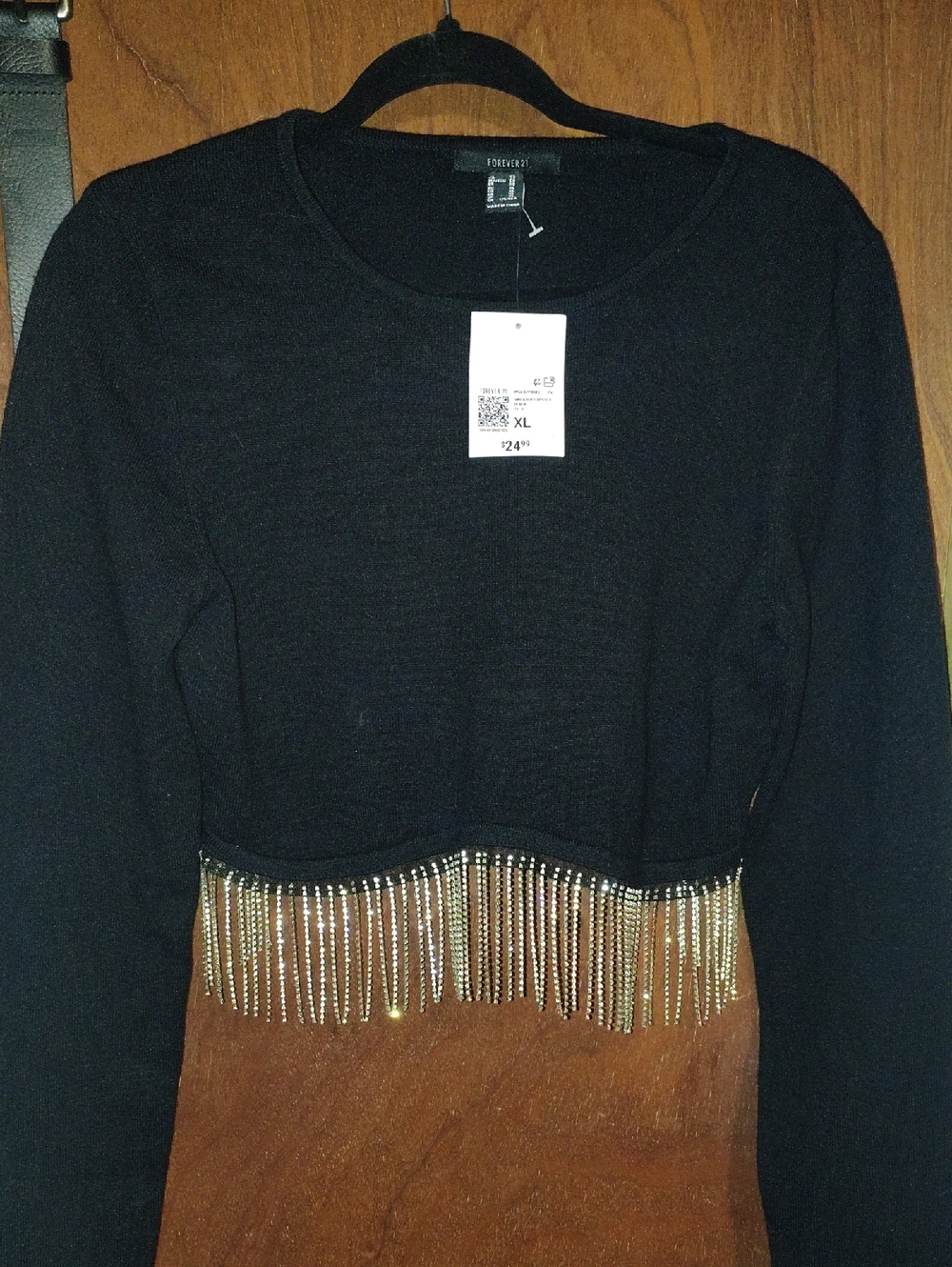 Forever 21 Black Ribbed Sweater Top with Crew Neck
